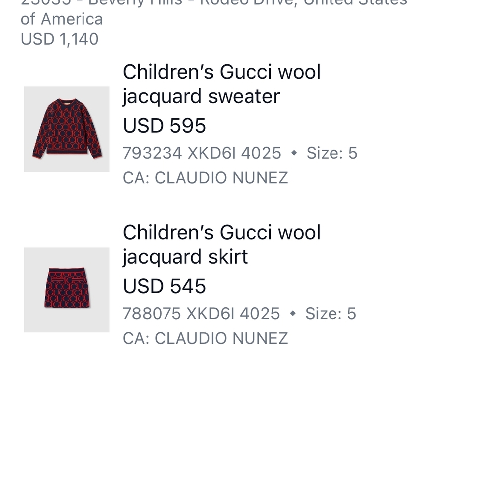 Gucci Kids Red Wool Jacquard Sweater and Skirt Set